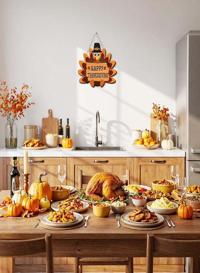 Pigort Happy Thanksgiving Wooden Sign Thanksgiving Turkey Door Decorations with Turkey Holds Farmhouse Wood Door Hanger for Autumn Harvest Holiday Home Office Window 8x12inch - Image 5
